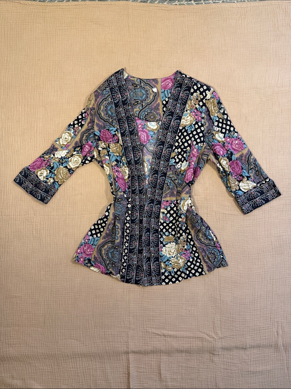 Lady Carol of New York Vintage Floral Paisley Duster  with Shoulder Pads
